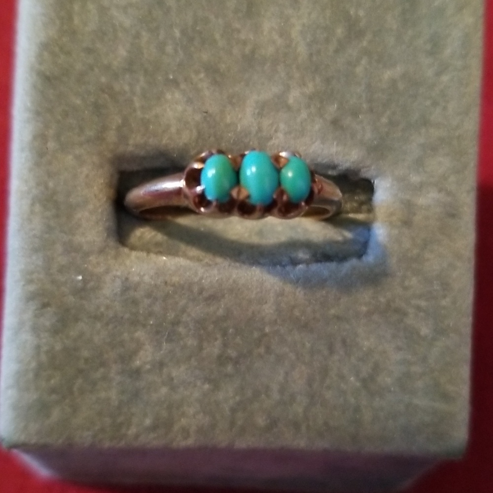 Antique Victorian 10k Rose Gold Persian Turquoise Ring 6.5